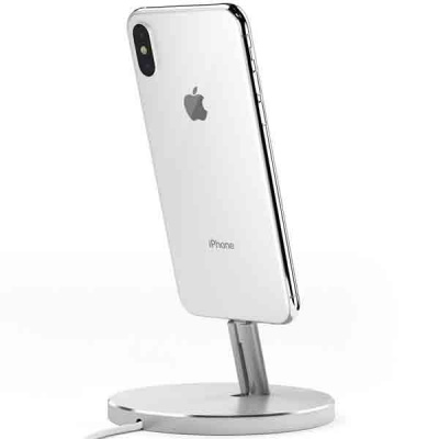 Сетевое зарядное устройство Подставка док-станция Satechi Aluminum Desktop Charging Stand для iPhone с Lightning разъемом. Кабель в комплект не входит. Материал алюминий.  ST-AIPDS |